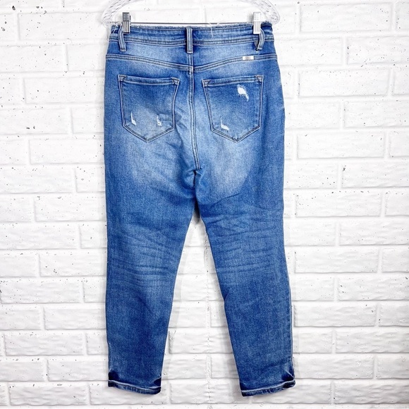 KANCAN Distressed Straight Leg Jeans raw hem and raw edge waist stretch jeans - Picture 1 of 6